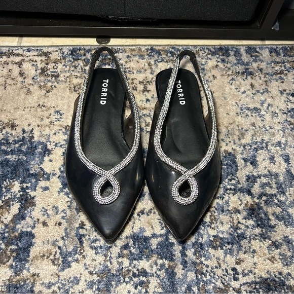 Torrid Black & Silver Jeweled Pointed Toe Slingback Flats 6 Extra Wide Width - Picture 2 of 12